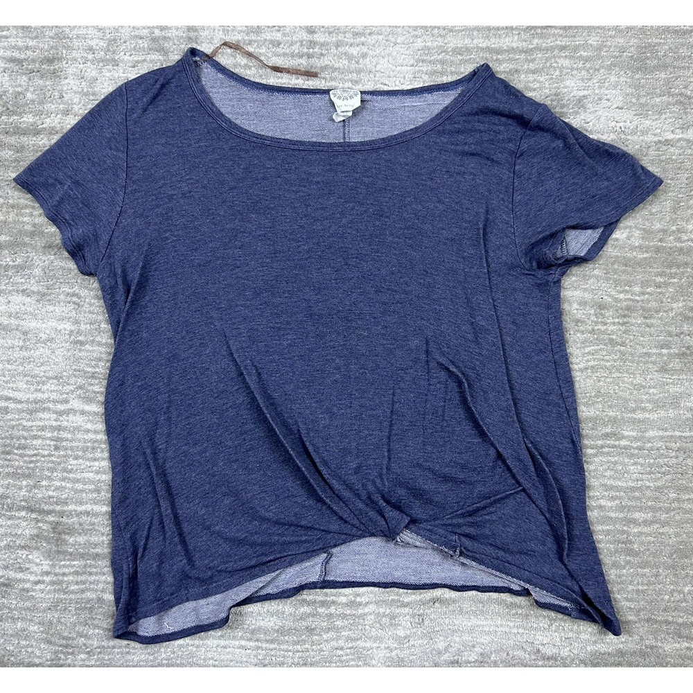 Late August T-Shirt Women Large Blue Front Twist Hem Scoop Neck Short Sleeve Top